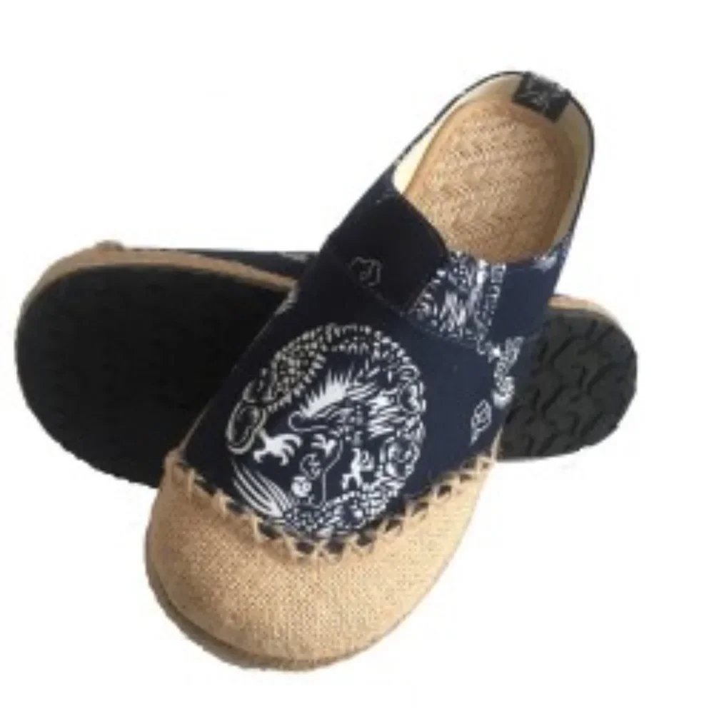 Old Beijing Navy Boho Print Canvas Espadrilles EUC sz 6
